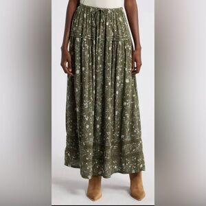 Treasure & Bond Olive Floral Maxi Skirt